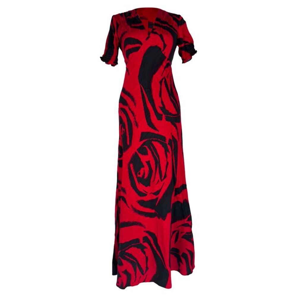 Diane von Furstenberg Walker Printed Satin Maxi Dress in Red Rayon